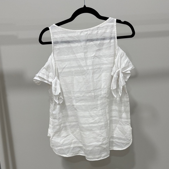 Anne Fontaine White stripe Top w/ bow sleeve detail side zip sz 40 US sz 6-8 - Picture 2 of 7